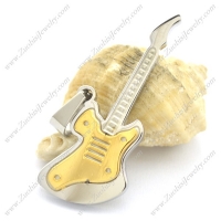 Silver Stainless Steel Guitar Pendant with Gold Instrument Box p002195