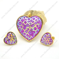 Purple Heart Jewelry Set in Gold Plating s001031