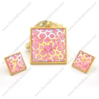Pink Square Pendant and Earring Set s001038