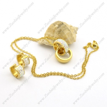 Gold Plating Stainless Steel Crystal Ring of Tomorrow and Earring Set s001047