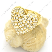 Yellow Gold Heart Ring with Rhinestones r002543