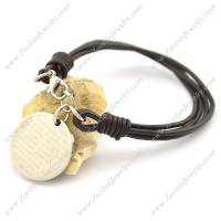 4 Black Wax Cord Bracelet with Round Lection Charm b003104