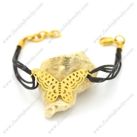 Black Cord Bracelet with Gold Plating Butterfly for Her b003426