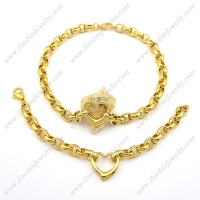Gold Plating Heart Charm Necklace and Bracelet Set s001168