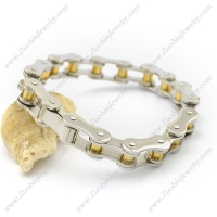 Gold and Steel Tone Bike Chain Bracelet with Melon Seed Buckle b003484