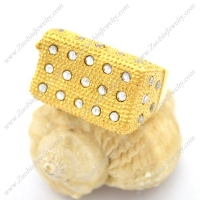 Square Gold Ring with 15 Rhinestones in Steel r002734