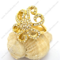 Gold-plating Flower Ring with Clear Rhinestones r002735