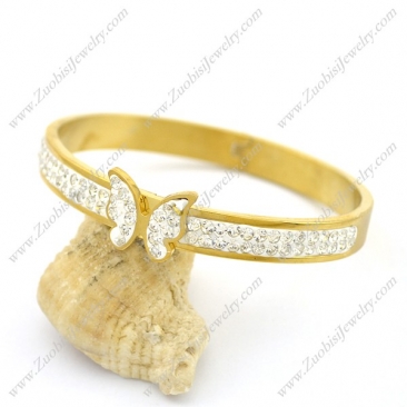 0.8cm Wide Gold Steel Bangle with Rhinestone Butterfly b003507