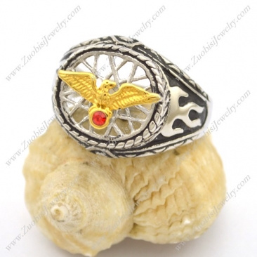 Small Gold Eagle Ring with Red Rhinestone r002760