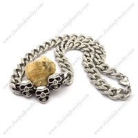 Steel Link Chain Necklace with 3 Skull Pendants n001028