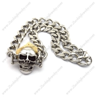 Stainless Steel Curb Chain Necklace with Big Skull Charm n001029
