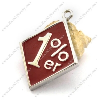 1%er Stainless Steel Rhombus Biker Pendant with Red Epoxy p002543