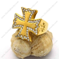 Gold Plating Cross Ring with Rhinestones r002804