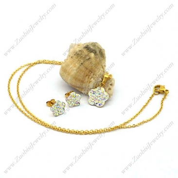AB Crystal Plum Blossom Matching Jewelry in Gold Tone s001207