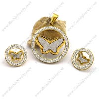 Gold Plating Butterfly Pendant and Earring Set s001224
