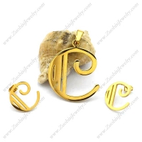 C Charm and C Earring in Stainless Steel s001260