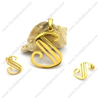 Gold Stainless Steel S Charm and Earring s001276
