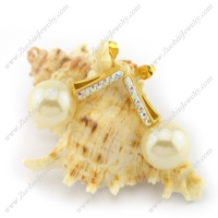 AB Color Rhinestones Gold Plating Steel Earring with Pearls e001112