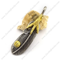 Retro Gold and Silver Steel Feather Pendant p002883