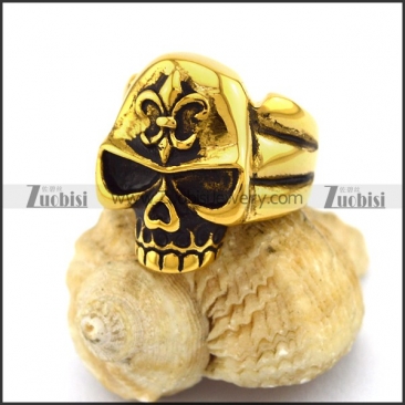 Vintage Gold Steel Skull Ring r003243