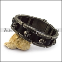 Antique Stainless Steel Skull Bracelet Strung by Black Leather b004605