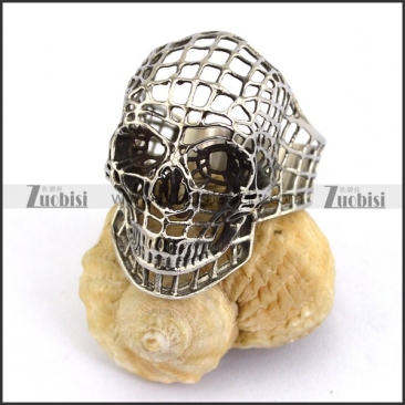 Silver Stainless Steel Hollow Skull Ring r003659