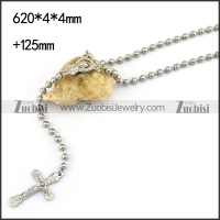 Shiny Silver Stainless Steel Rosary Necklace with Cross Charm n001199
