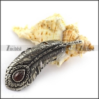 Large Antique Silver Feather Pendant in Stainless Steel p003816