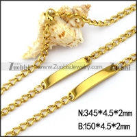 Gold Bar Necklace and Bracelet Set in Steel s001809