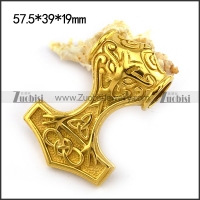 Shiny Gold Stainless Hammer Viking Pendant p004225