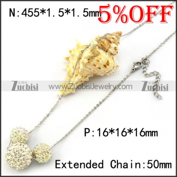Steel Chain Necklace with 1 Big and 2 Small Clear Rhinestones Balls n001364