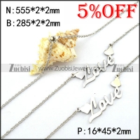 Love Heart Steel Necklace and Bracelet Set s001961