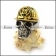 Stainless Steel Skull Ring wearing Gold Fireman Hat r003996