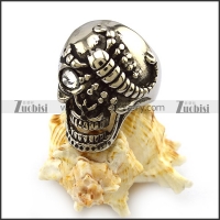 One Clear Rhinestone Eye Silver Stainless Steel Skull Ring with Scorpion r004320