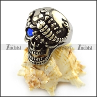 Blue Eye Scorpion Steel Skull Ring r004322
