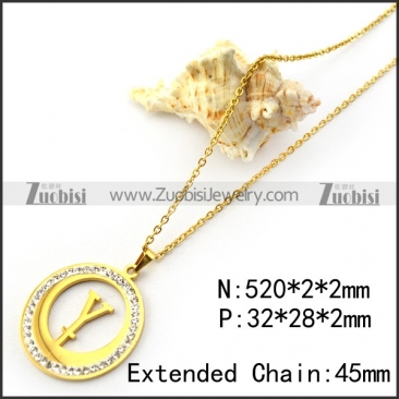 Gold Plated Y Charm Rhinestones Necklace n001714