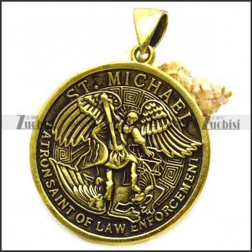 antique golden ST. Michael patron saint of law enforcement pendant p008883