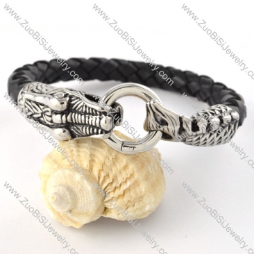 Real Leather Stainless Steel Dragon Bracelet- b000440