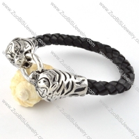 Real Leather Stainless Steel Tiger Bracelet - b000443