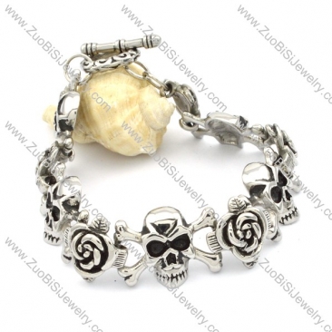 Stainless Steel Skull & Rose Bracelet -b000605