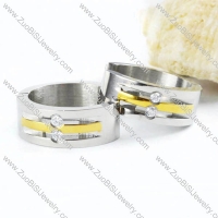 2 Zircons Stainless Steel Earring with Gold Line - e000005