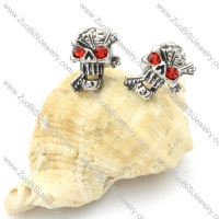 Stainless Steel Red Zircon Skull Earrings -e000104