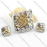 Hollow Square Stainless Steel jewelry set in two tones -s000023