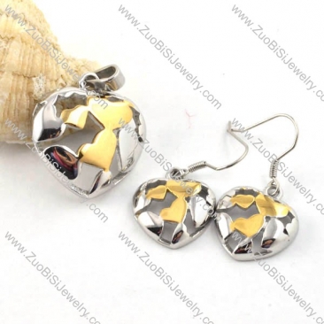 Hollow Heart Stainless Steel jewelry set with two plating -s000032