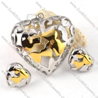 Two Tones Heart Stainless Steel jewelry set-s000054