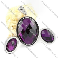Clear Purple Faceted Oval Stone Stainless Steel jewelry set -s000059