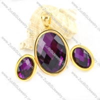 Gold Stainless Steel jewelry set with Purple Faceted Stone -s000066