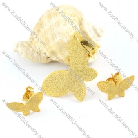 Gold Abrasive Blasting Stainless Steel Butterfly jewelry set-s000069