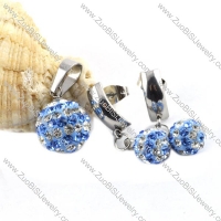 Stainless Steel jewelry set with Clear Blue Rhinestone Ball -s000073