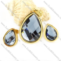 Gold Stainless Steel jewelry set with Smoky Gray Faceted Stone -s000074